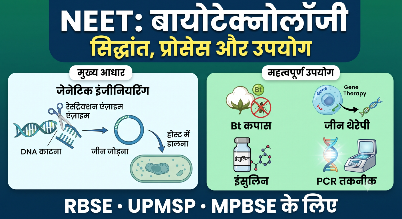 NEET में बायोटेक्नोलॉजी — सिद्धांत, प्रोसेस और उपयोग