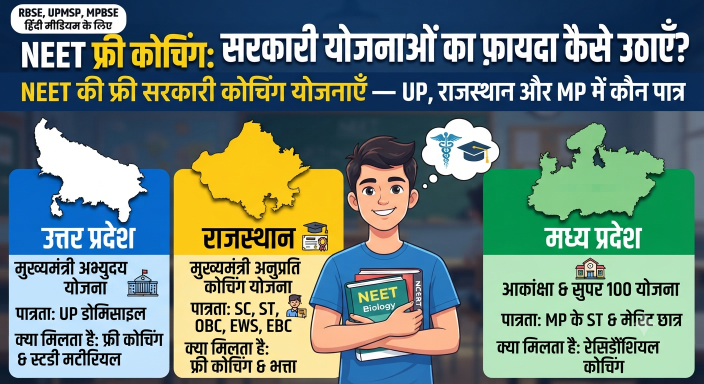 NEET की फ्री सरकारी कोचिंग योजनाएँ : UP, राजस्थान और MP में कौन पात्र
